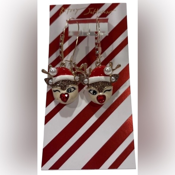 BETSEY JOHNSON SET Christmas Rudolph Reindeer Bracelet Earrings & Ring NEW NWT - Picture 12 of 16